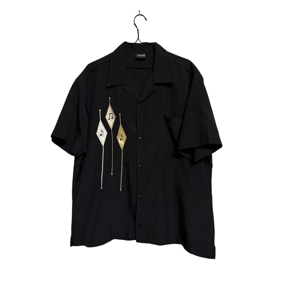 Steady Last Call Rockabilly Bowling Shirt Men's XL Embroidered Retro Black Gold